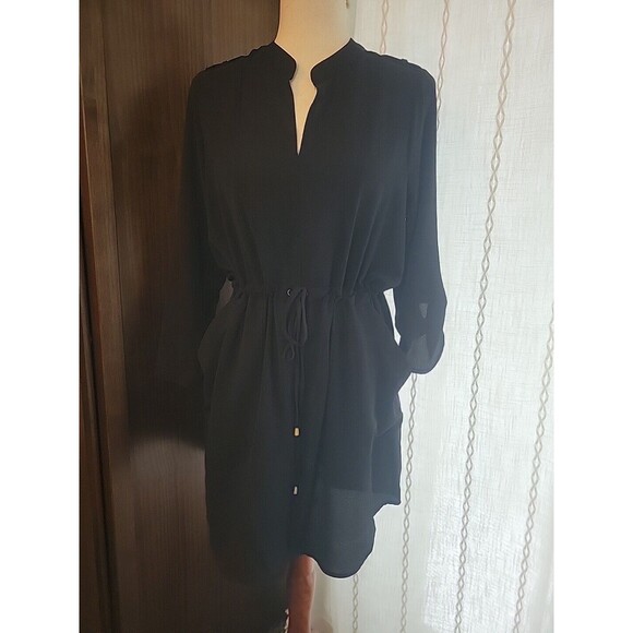 Style Dresses & Skirts - Haute Monde Lightweight Utility‎ Style Dress Black Gold Hardware Pockets Medium